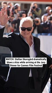 WATCH: Stellan Skarsgård dramatically blows a kiss while arriving at the Jury Dinner for Cannes Film Festival