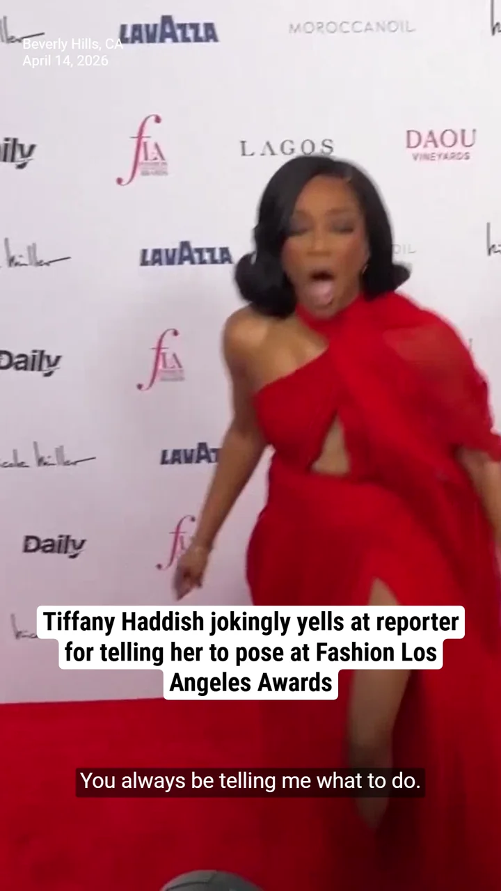 Tiffany Haddish jokingly yells at reporter for telling her to pose at Fashion Los Angeles Awards