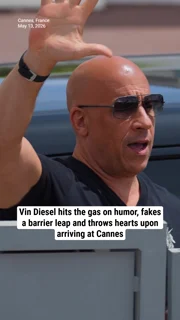 Vin Diesel hits the gas on humor, fakes a barrier leap and throws hearts upon arriving at Cannes