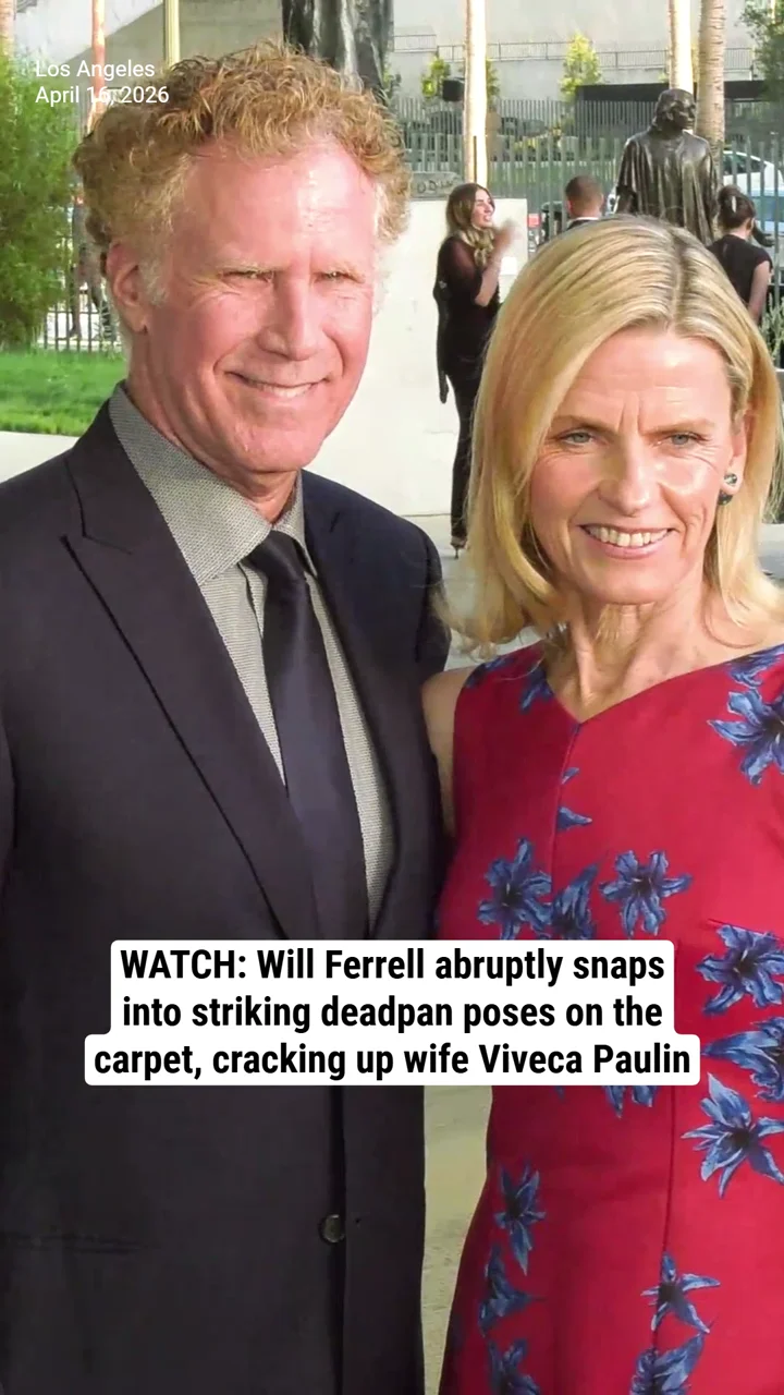 WATCH: Will Ferrell abruptly snaps into striking deadpan poses on the carpet, cracking up wife Viveca Paulin