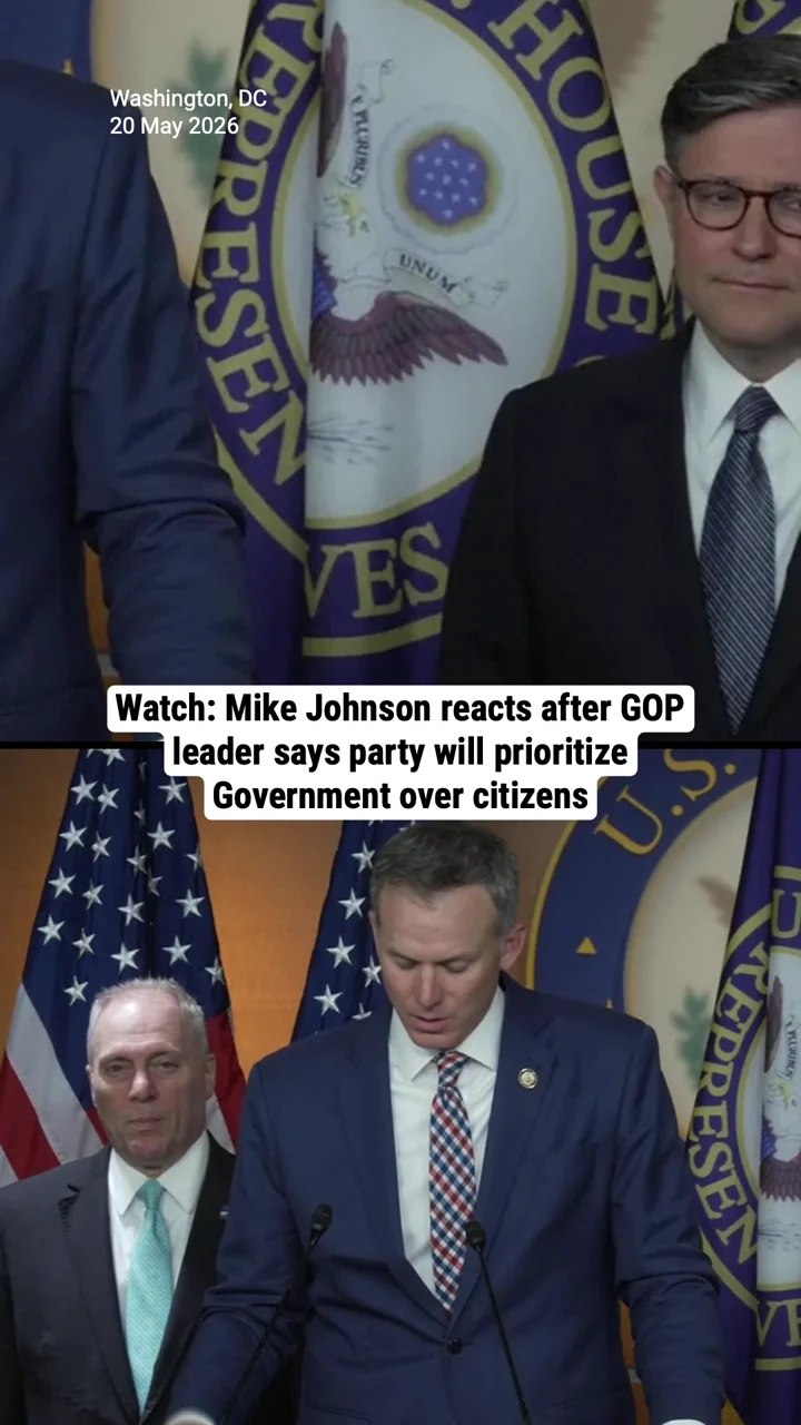Watch: Mike Johnson reacts after GOP leader says party will prioritize Government over citizens
