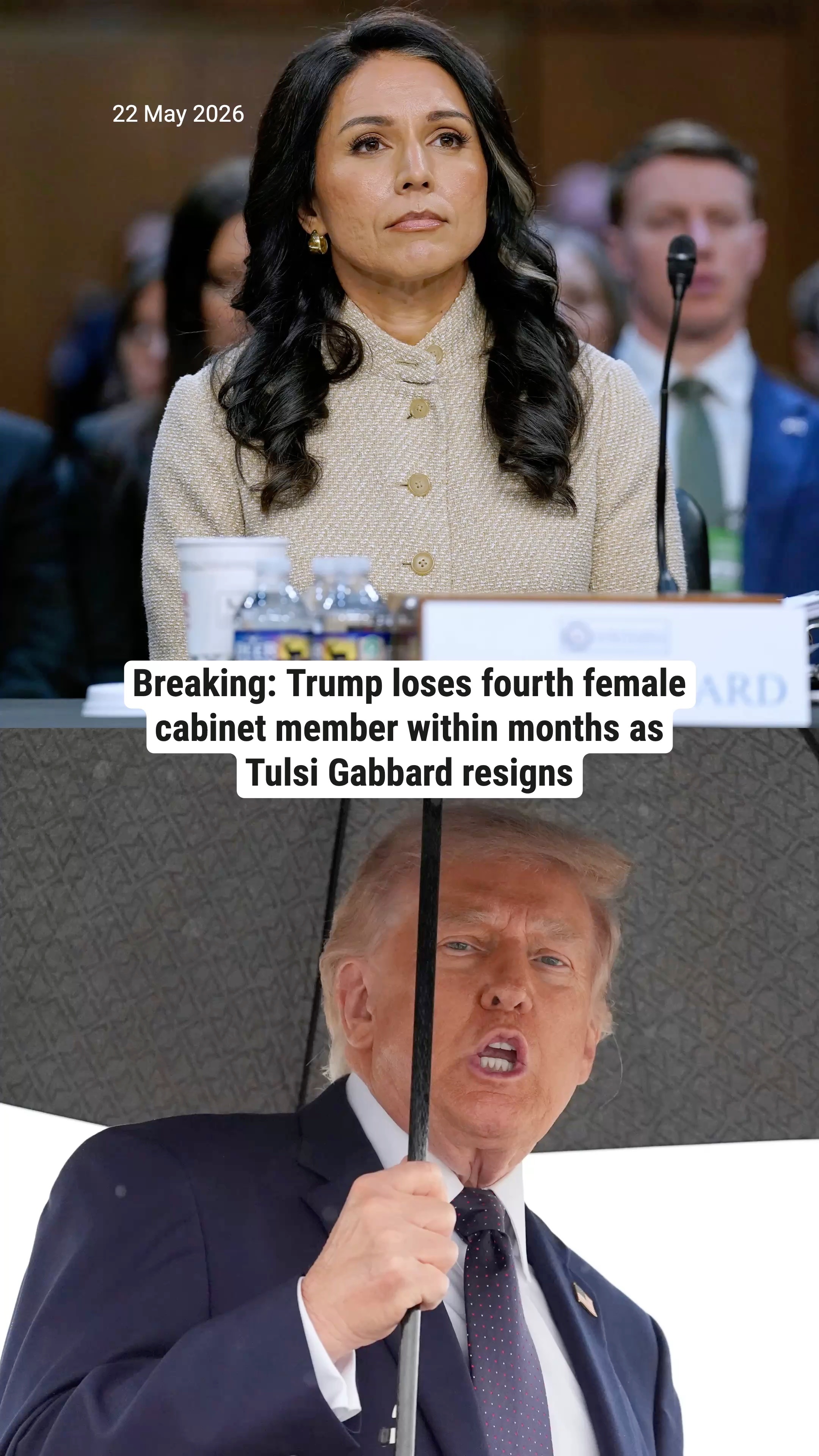 Breaking: Trump loses fourth female cabinet member within months as Tulsi Gabbard resigns