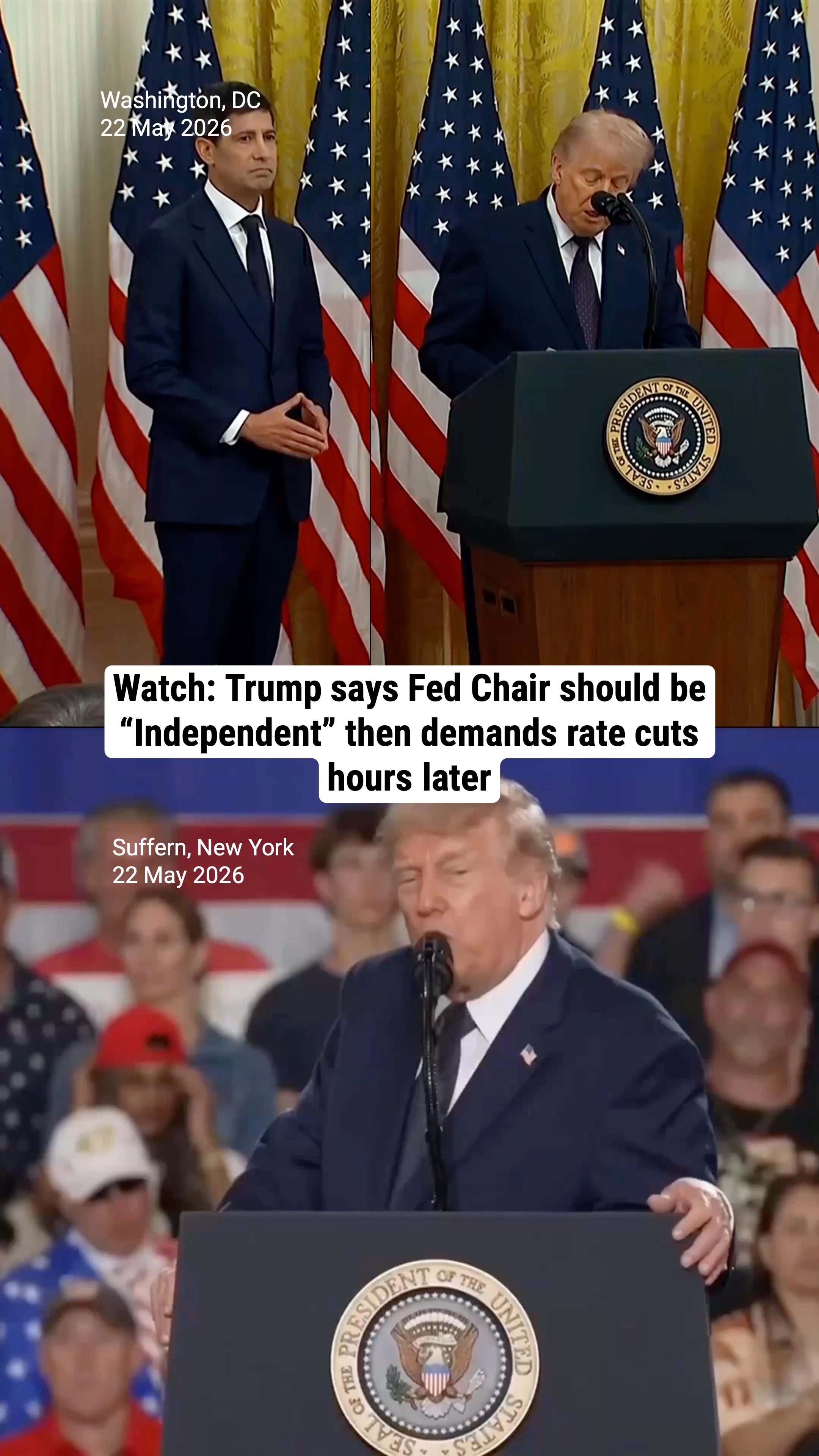 Watch: Trump says Fed Chair should be “Independent” then demands rate cuts hours later