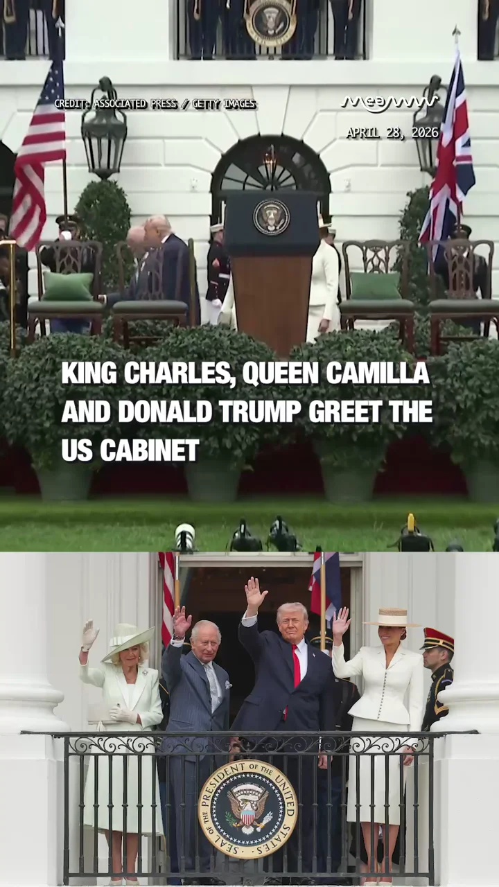 King Charles, Queen Camilla and Donald Trump greet the US cabinet