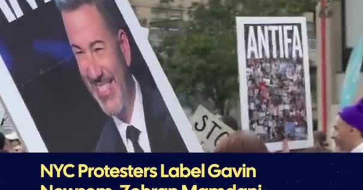 NYC Protesters Label Gavin Newsom, Zohran Mamdani, Bernie Sanders, AOC, and Jimmy Kimmel as ANTIFA
