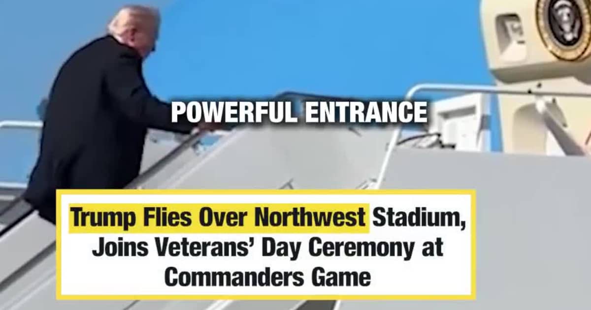 Trump Flies Over Northwest Stadium, Joins Veterans’ Day Ceremony at Commanders Game