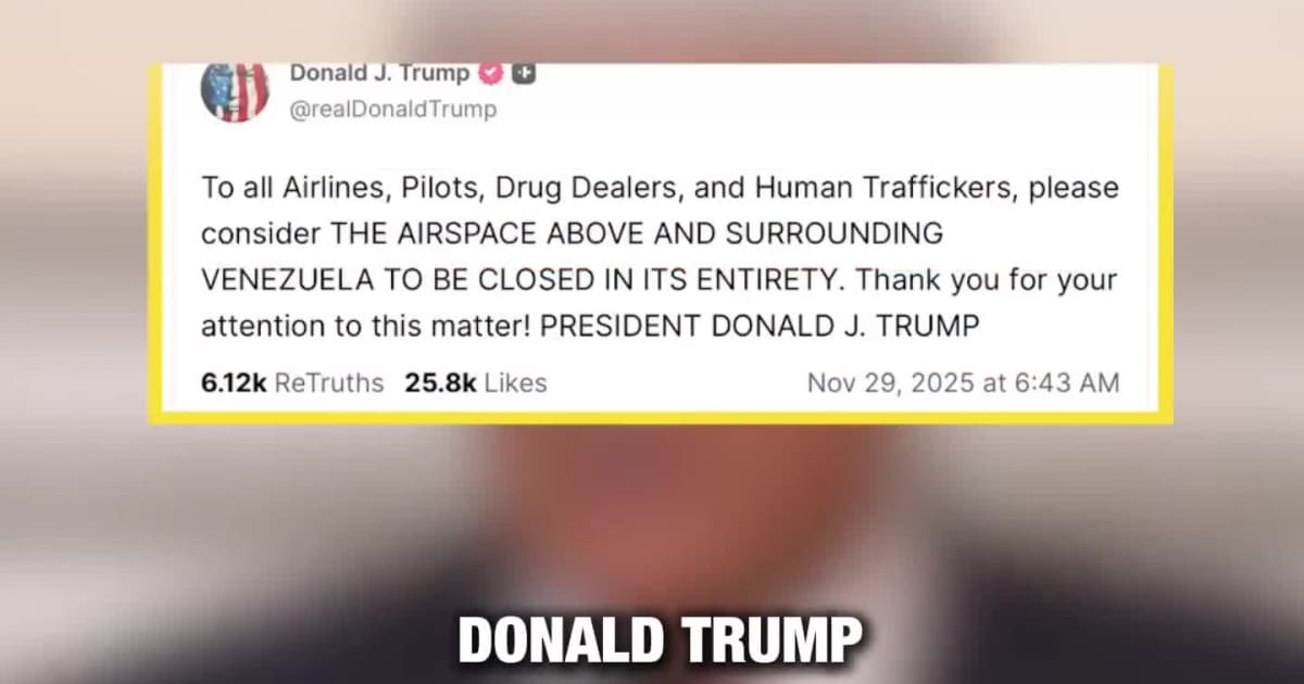 Trump links Venezuela airspace closure to drug trafficking and smuggling