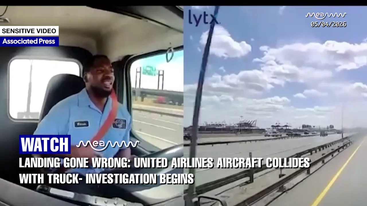MID-AIR HORROR! : United Plane Clips Tractor-Trailer on Final Approach!