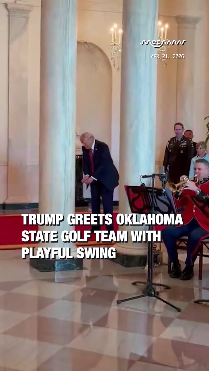 Trump Greets Oklahoma State Golf Team With Playful Swing