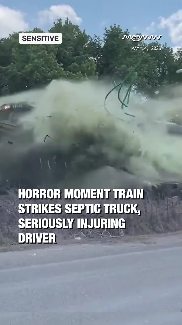 Horror Moment Train Strikes Septic Truck, Seriously Injuring Driver