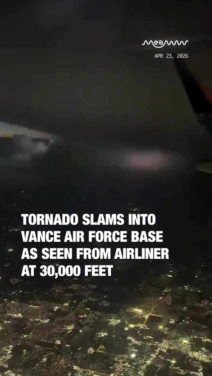 Tornado Slams Into Vance Air Force Base as Seen From Airliner at 30,000 Feet