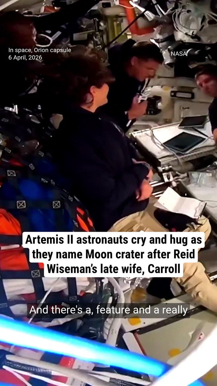 Artemis II astronauts cry and hug as they name Moon crater after Reid Wiseman’s late wife, Carroll
