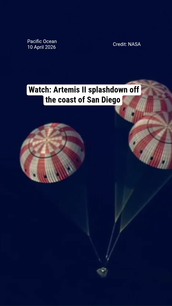 Watch: Artemis II splashdown off the coast of San Diego
