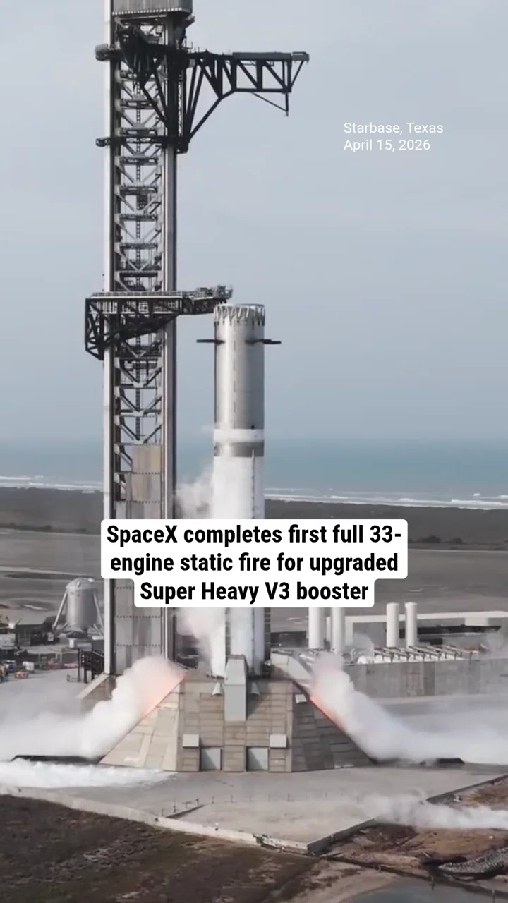 SpaceX completes first full 33-engine static fire for upgraded Super Heavy V3 booster