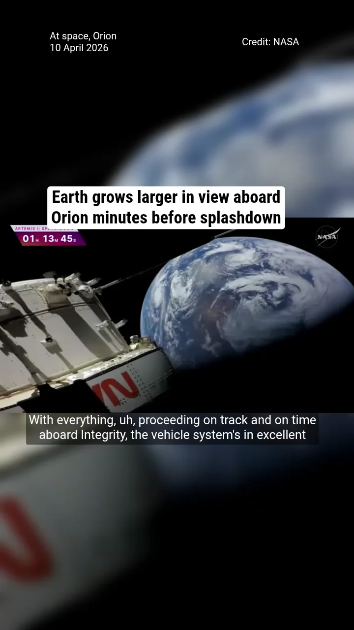 Earth grows larger in view aboard Orion minutes before splashdown