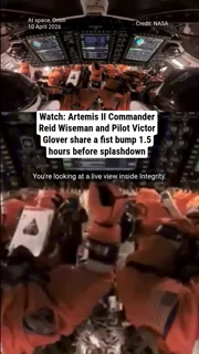 Watch: Artemis II Commander Reid Wiseman and Pilot Victor Glover share a fist bump 1.5 hours before splashdown