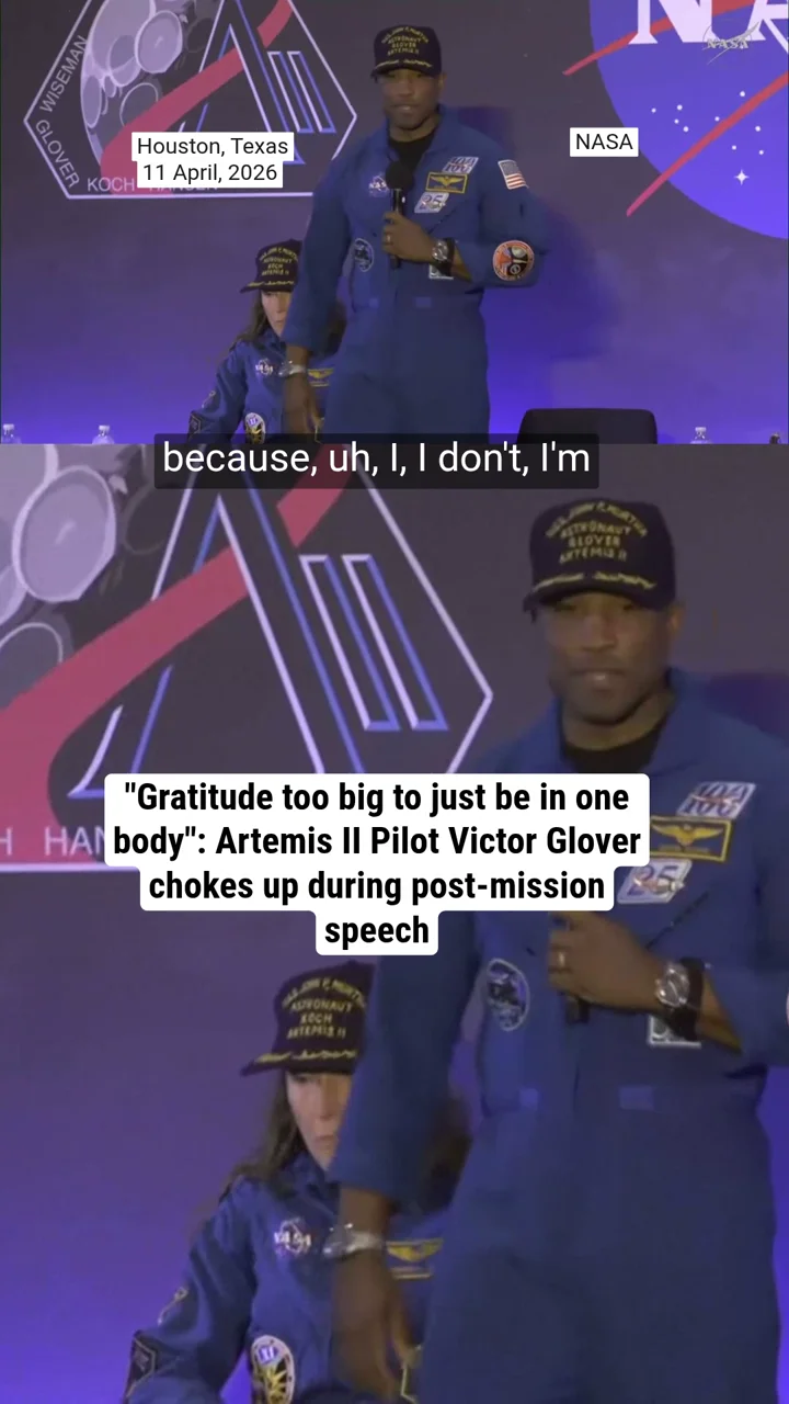 "Gratitude is too big to just be in one body": Artemis II Pilot Victor Glover chokes up during post-mission speech in Houston